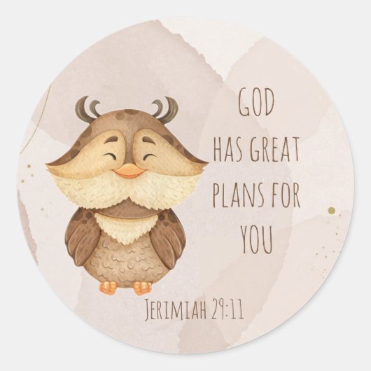Cute Owl Bird Scripture Jerimiah 29:11 Ronde Sticker (Voorkant)