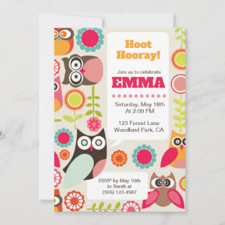Cute Owl Birthday Invitation Hoot Hooray Birthday Kaart
