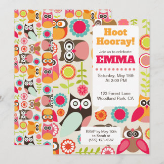 Cute Owl Birthday Invitation Hoot Hooray Birthday Kaart