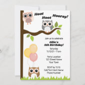 Cute Owl Birthday Invitation Kaart (Voorkant)