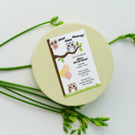 Cute Owl Birthday Invitation Kaart