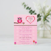 Cute Owl Birthday Invitation Kaart (Staand voorkant)