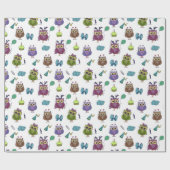 Cute Owl Birthday Pattern | wit Cadeaupapier (Vlak)