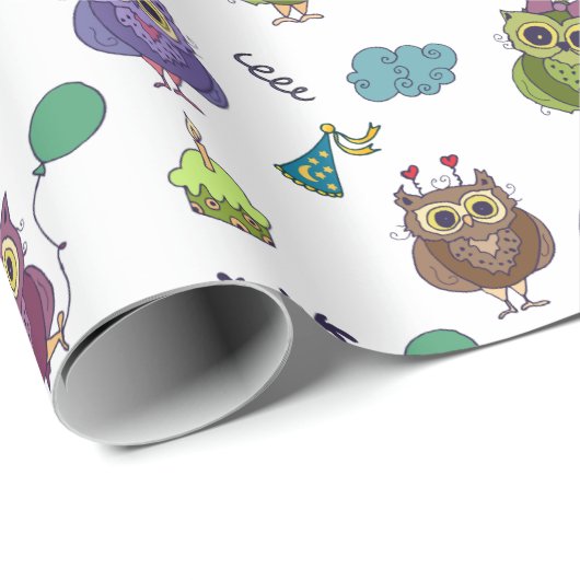 Cute Owl Birthday Pattern | wit Cadeaupapier (Rol Hoek)