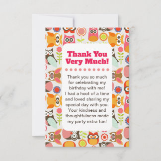 Cute Owl Birthday Thank you card Bedankkaart