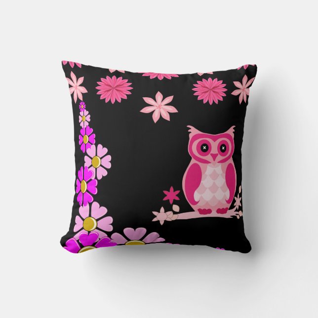 Cute Owl Black Decorative Throw Pillow  Kussen (Voorkant)