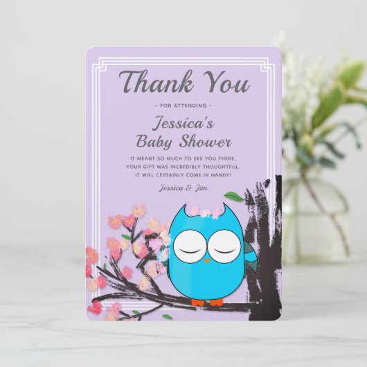 Cute Owl Blossom Paarse Glitter Stripes Hartelijk  Kaart (Staand voorkant)