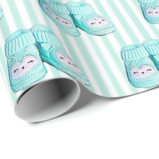 Cute Owl Blue Baby Baby shower Gift Wrap Cadeaupapier (Rol Hoek)
