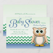 Cute Owl - Blue & Green Chevron Baby shower Kaart (Voorkant / Achterkant)