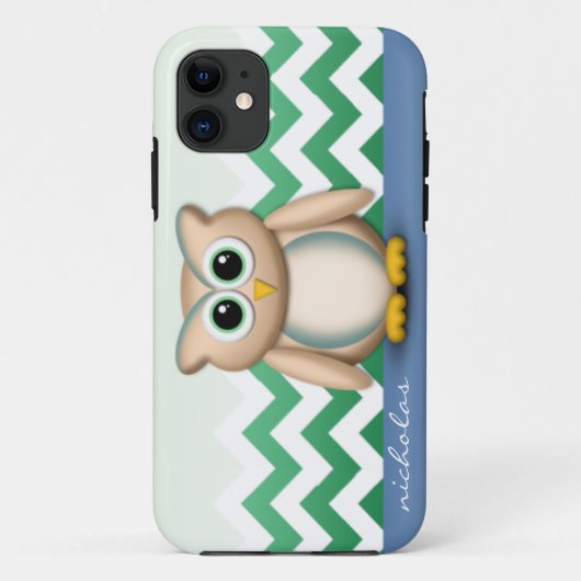 Cute Owl - Blue & Green Chevron iPhone 5 Hoesje (Achterkant)