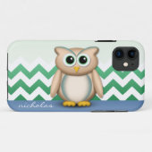 Cute Owl - Blue & Green Chevron iPhone 5 Hoesje (Achterkant (horizontaal))