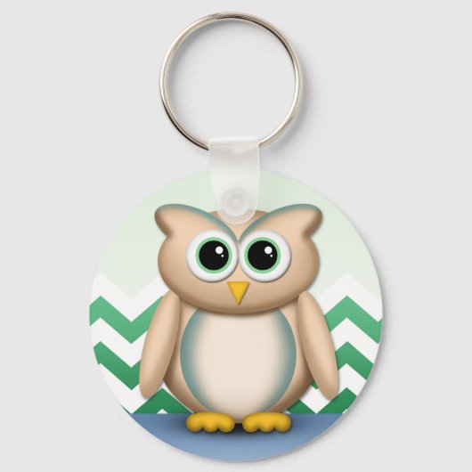 Cute Owl - Blue & Green Chevron Sleutelhanger (Voorkant)