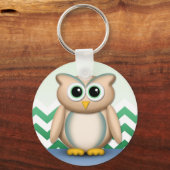Cute Owl - Blue & Green Chevron Sleutelhanger (Voorkant)