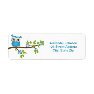 Cute Owl Boy op een Adres van de Terugkeer van de Etiket