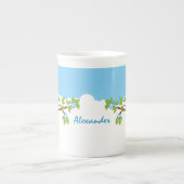 Cute Owl Boy op een Branch Bone China Mok (Voorkant)