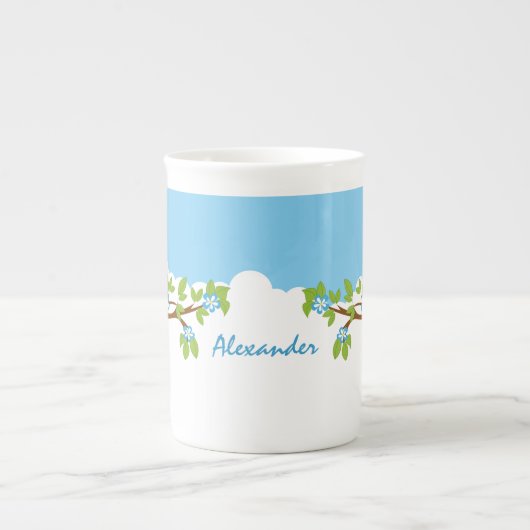 Cute Owl Boy op een Branch Bone China Mok (Voorkant)