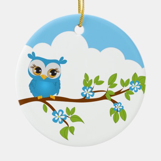 Cute Owl Boy op een Tak Ornament (Voorkant)
