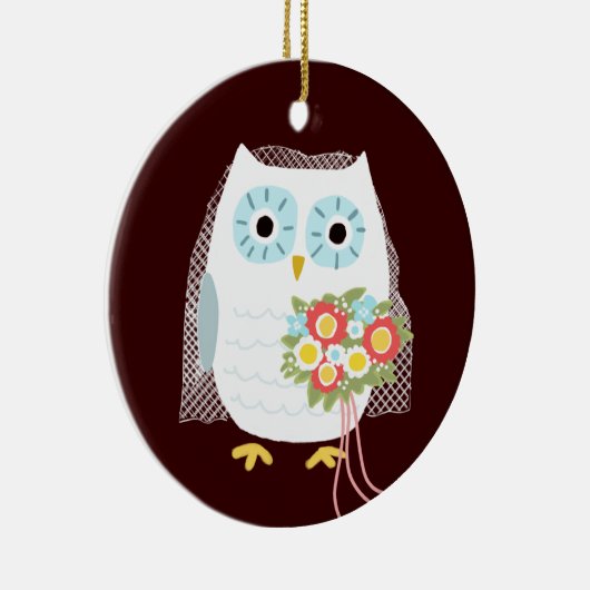 Cute Owl Bride Pas getrouwd Wedding Keepslag Custo Keramisch Ornament (Rechts)