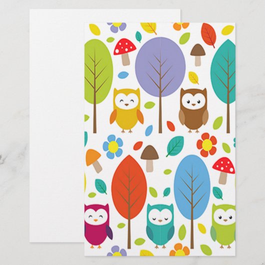Cute Owl Briefpapier (Voorkant / Achterkant)