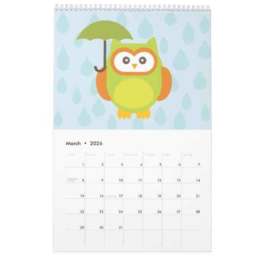 Cute Owl Calendar Kalender (Mar 2026)