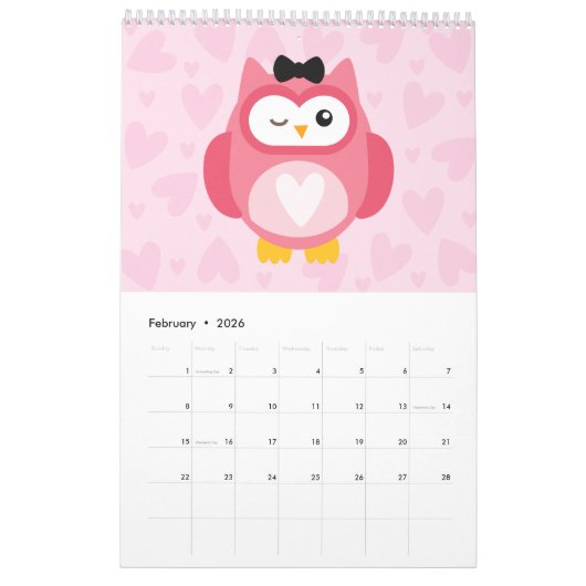 Cute Owl Calendar Kalender (Feb 2026)