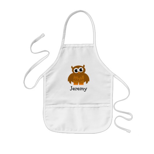 Cute owl cartoon apron voor kinderen | Naam aanpas Kinder Schort (Voorkant)