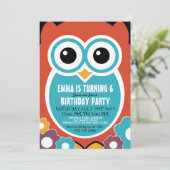 Cute Owl Cartoon Birthday Invitation Kaart voor ki (Staand voorkant)