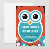 Cute Owl Cartoon Birthday Invitation Kaart voor ki (Voorkant / Achterkant)