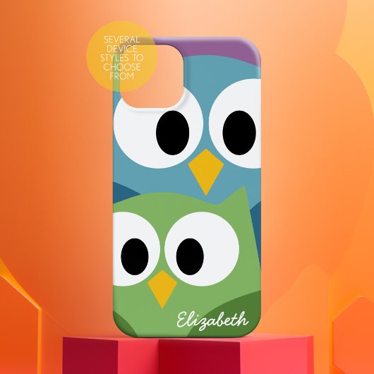 Cute Owl Cartoon eyes met Name - kleurful Case-Mate iPhone Case