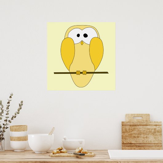 Cute Owl Cartoon. Geel. Poster (Keuken)