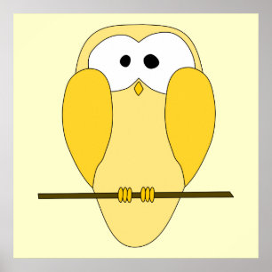 Cute Owl Cartoon. Geel. Poster