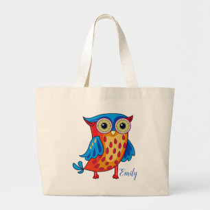 Cute owl cartoon illustratie grote tote bag