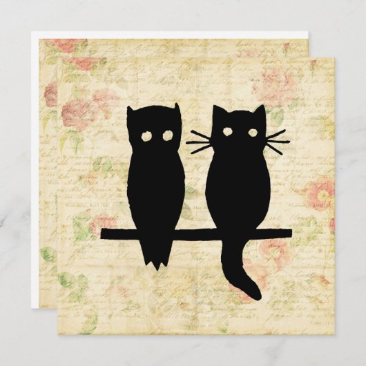 Cute Owl & Cat Feestdagenkaart (Voorkant / Achterkant)