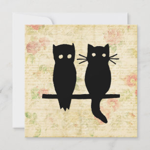 Cute Owl & Cat Feestdagenkaart