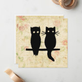 Cute Owl & Cat Notitiekaartje (Voorkant / Achterkant in situ)