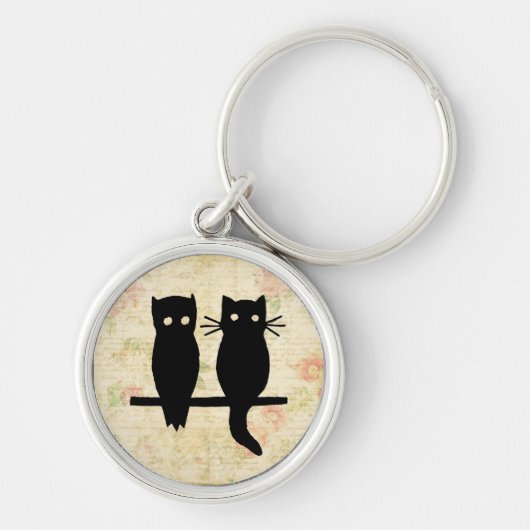 Cute Owl & Cat Sleutelhanger (Voorkant)