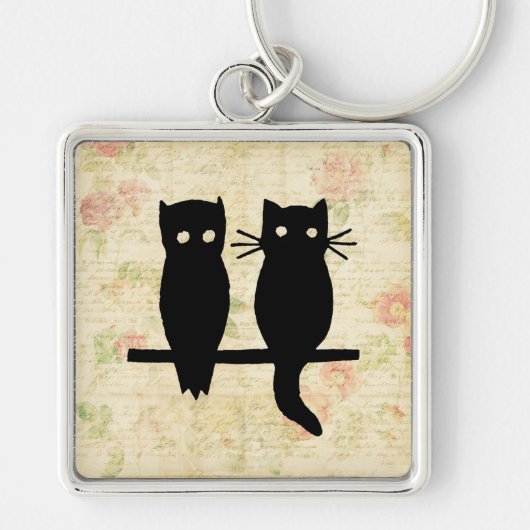 Cute Owl & Cat Sleutelhanger (Voorkant)