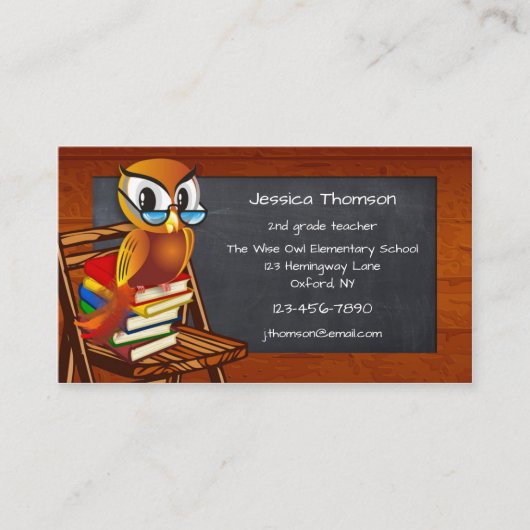 Cute Owl Chalkboard Teacher Visitekaartje (Voorkant)