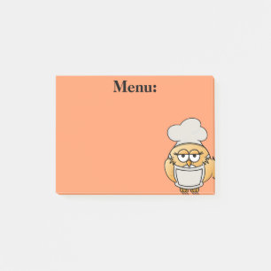Cute Owl Chef Menu Oranje Post it Note