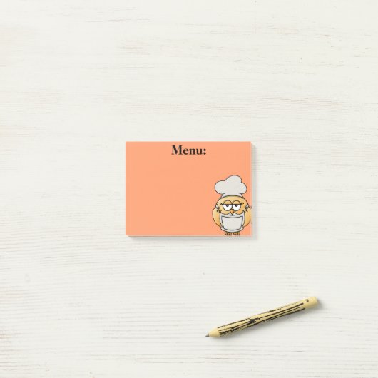 Cute Owl Chef Menu Oranje Post it Note (Op bureau)
