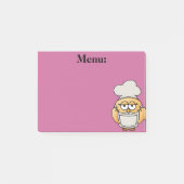 Cute Owl Chef Menu Pink Post it Note (Voorkant)