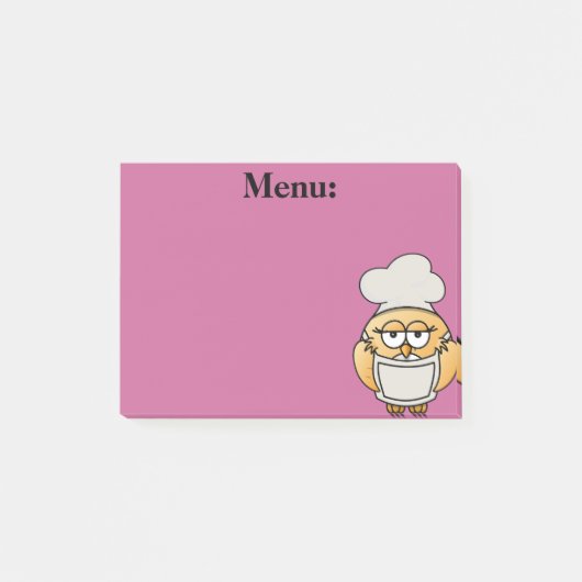 Cute Owl Chef Menu Pink Post it Note (Voorkant)