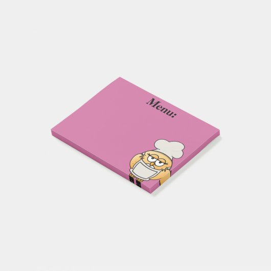 Cute Owl Chef Menu Pink Post it Note (Schuin)