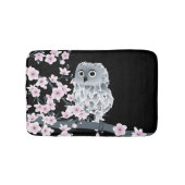Cute Owl Cherry Blossom Black Roze Badmat (Voorkant)