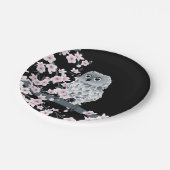 Cute Owl Cherry Blossom Black Roze Papieren Bordje (Gekanteld)