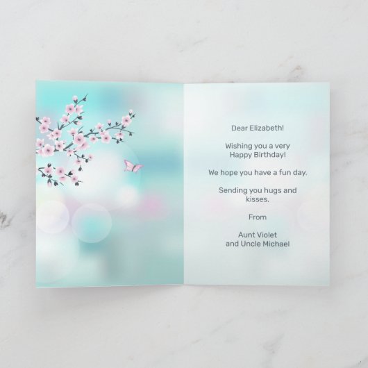 Cute Owl Cherry Blossom Custom Birthday Kaart (Binnen)