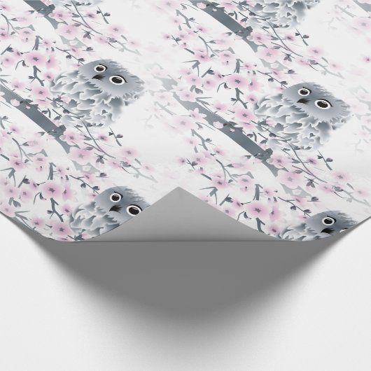 Cute Owl Cherry Blossom Pattern Cadeaupapier (Hoek)