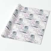 Cute Owl Cherry Blossom Pattern Cadeaupapier (Uitgerold)