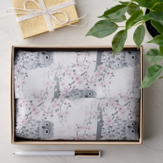 Cute Owl Cherry Blossom Pattern Tissuepapier (Geschenk)