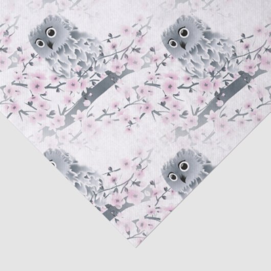 Cute Owl Cherry Blossom Pattern Tissuepapier (Detail)